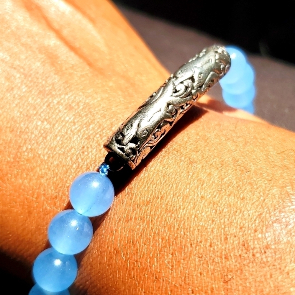 Bali Legacy Natural Blue Burmese Jade Dolphine hand carved toggle bracelet